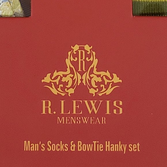 Robert Lewis Olive Bow Tie Hanky Socks Box 3 Set - Picture 6 of 7